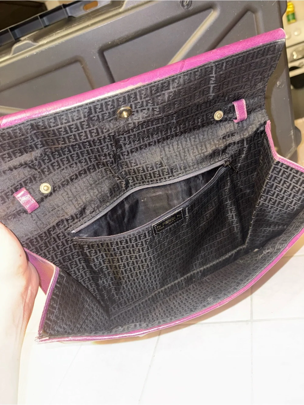 Fendi Purple Fold-Over Leather Clutch with Embossed Dot Motif preloved